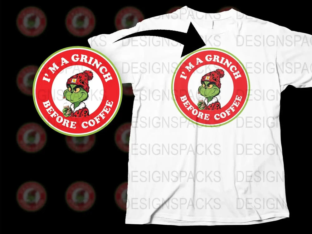 Grinch Before Coffee T-Shirt, Funny Christmas Gift, Holiday Coffee Lover Tee, Green Monster Graphic Shirt