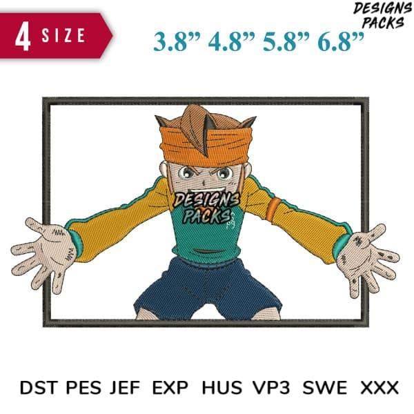 Embroidery design of cartoon character in orange hat, available in 4 sizes & multiple formats like PES, DST, EXP
