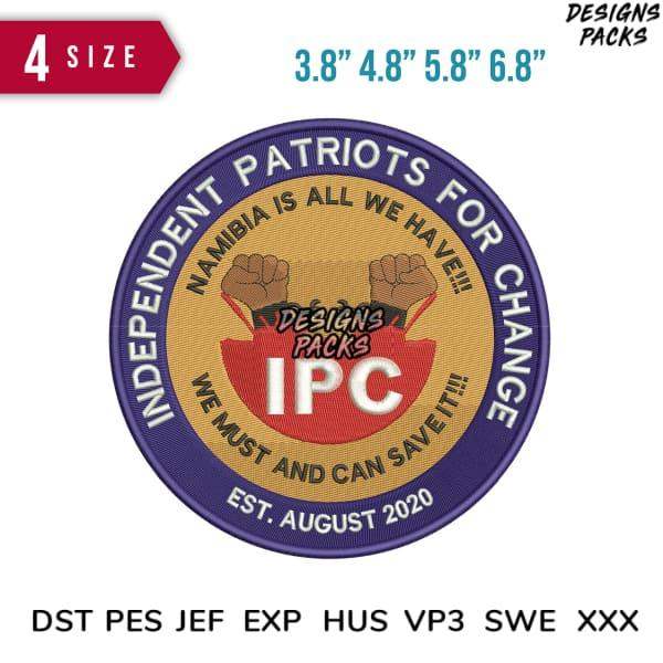 Embroidery design: Independent Patriots for Change patch with fists, Namibia slogan, 4 sizes, DST PES formats