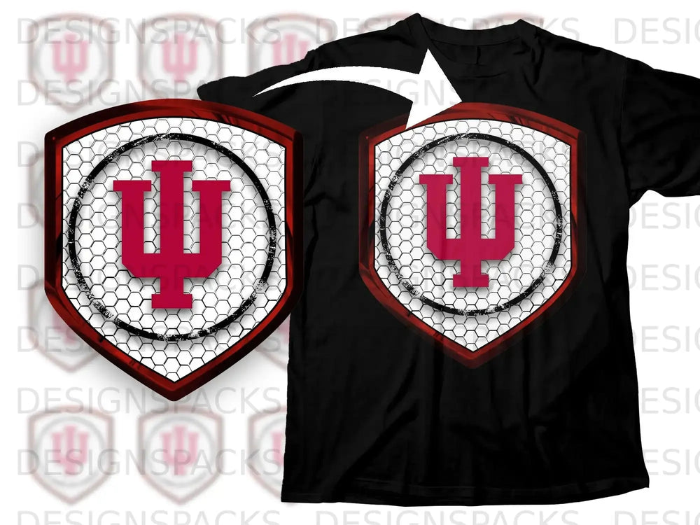Indiana University Emblem on Geometric Design T-Shirt