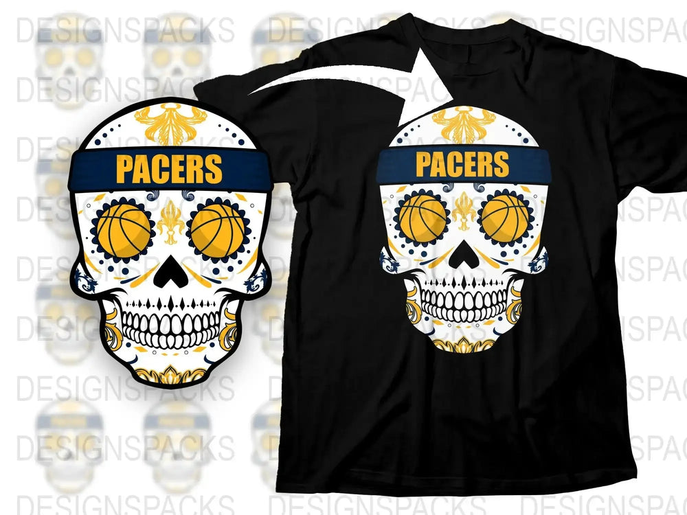 Skull Graphic T-Shirt, Pacers Sports Team Fan Wear, Bold Unique Design, Unisex Black Tee