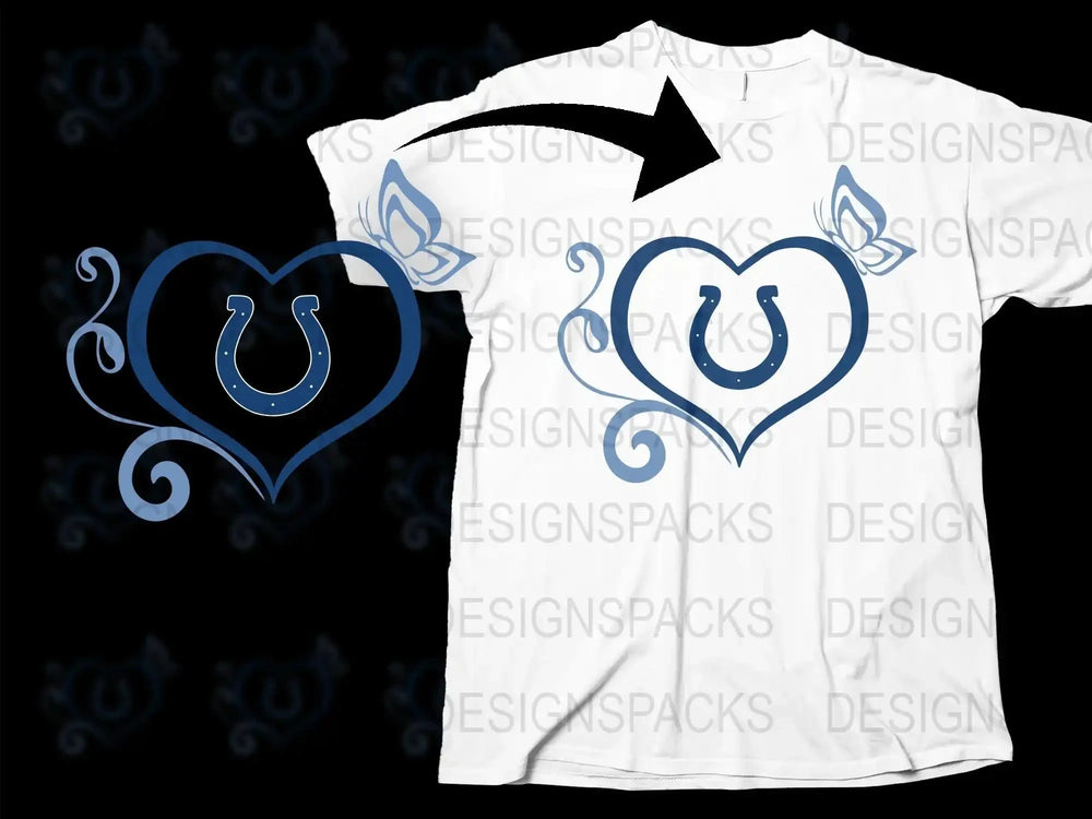 Horseshoe Heart T-Shirt, Love Horse Riding Tee, Blue Graphic Casual Top, Unisex Adult Clothing, Equestrian Gift Idea