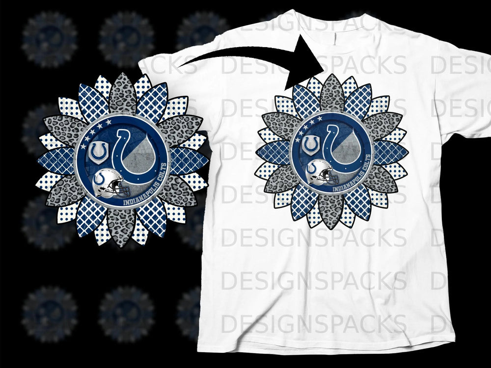 Indianapolis Colts sunflower design with logo and helmet on a white t-shirt.