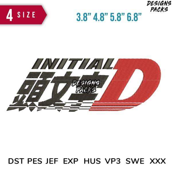 Initial D embroidery design in 4 sizes, available in DST PES JEF formats for instant download