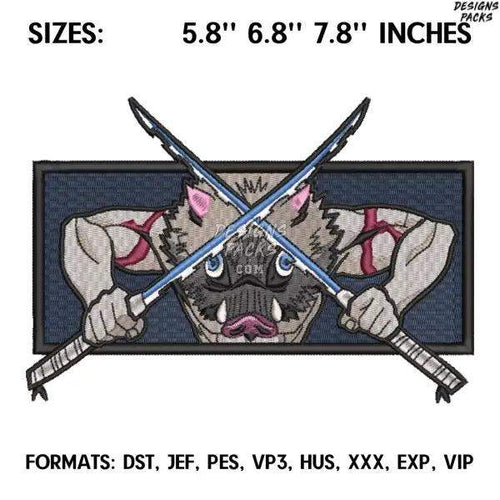Inosuke Attack Hashibira rectangle Embroidery Design