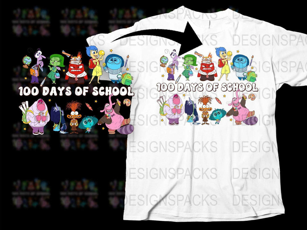 Colorful Kids 100 Days of School T-Shirt, Cartoon Characters Celebrating, Educational Fun Tee, Bright Graphic Design for Children