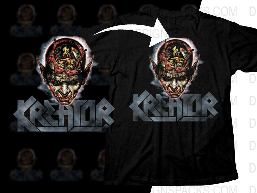 Intense Fiery Skull With Kreator Logo Png Halftone Digital Download