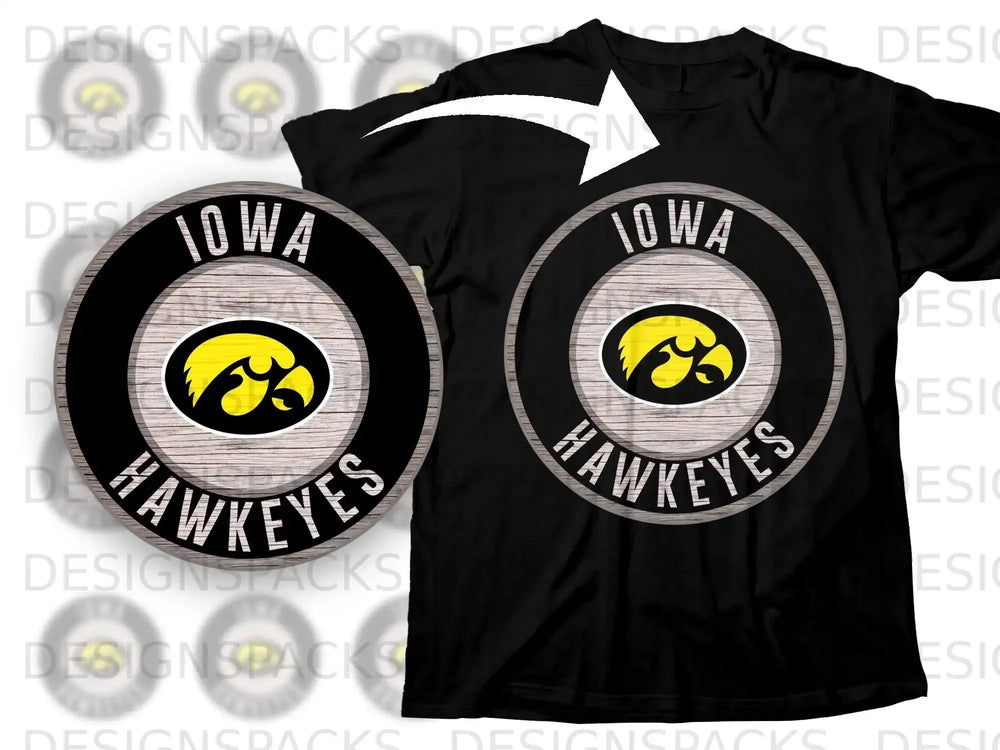 Iowa Hawkeyes Vintage Logo Graphic on Black Shirt