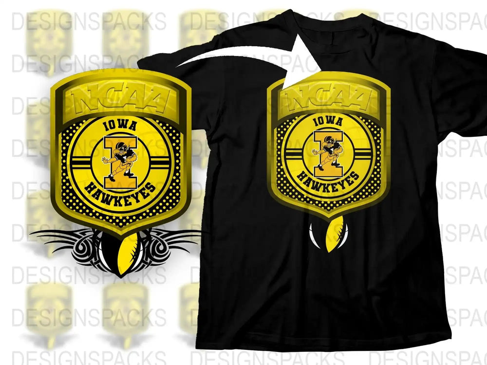 Iowa Hawkeyes NCAA Yellow Black Logo T-Shirt, College Sports Fan, Crew Neck Tee, Unisex Adult Sizes