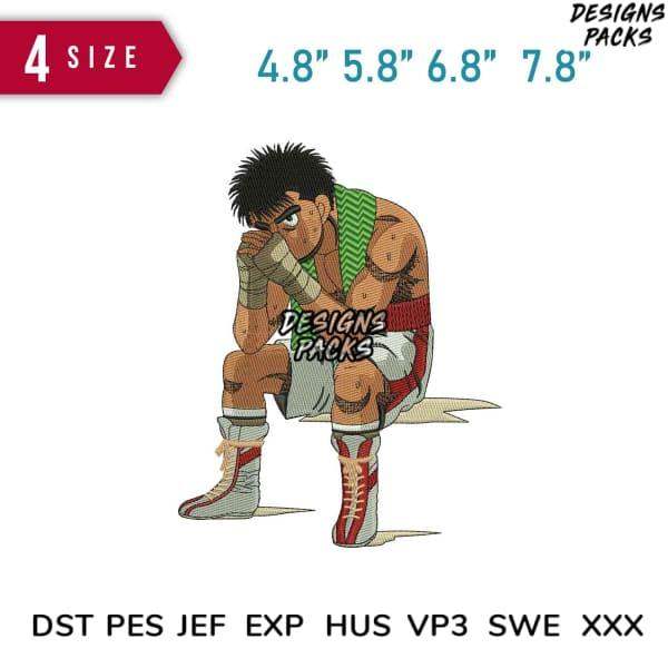 Boxer anime embroidery design in 4 sizes, DST PES JEF formats for machine stitching