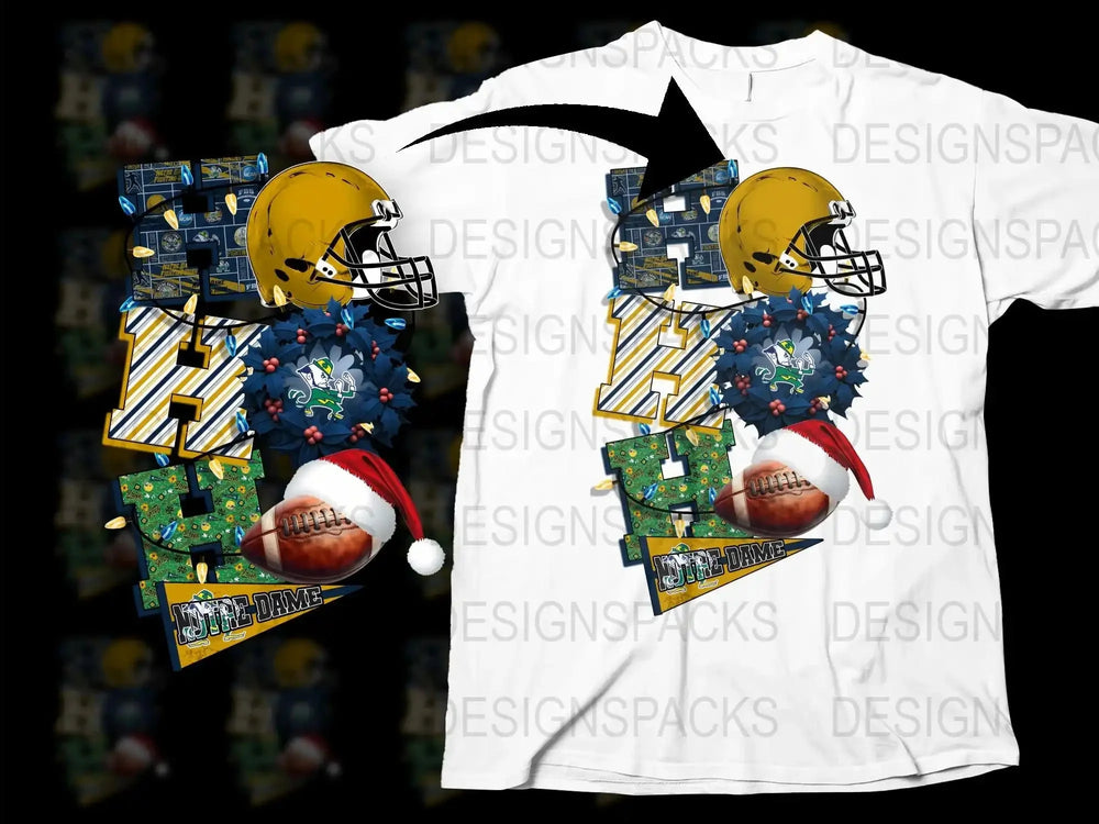 Notre Dame Football Christmas T-Shirt, Holiday Sports Fan Gift, Festive Graphic Tee, Unique College Football Apparel