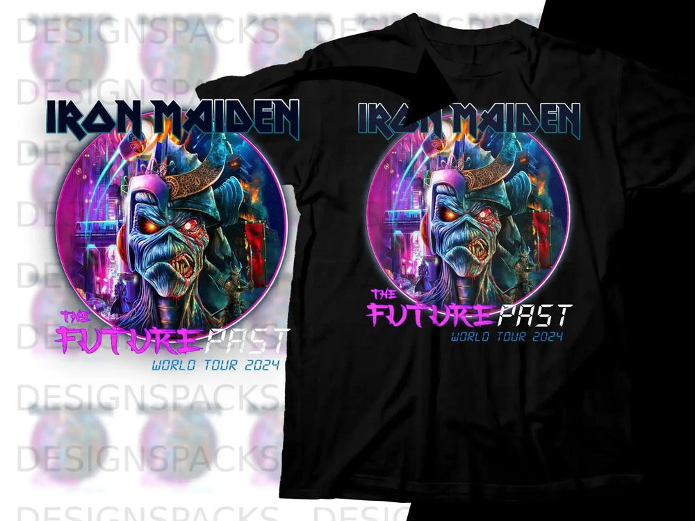 Iron Maiden's The Future Past World Tour 2024 t-shirt design.