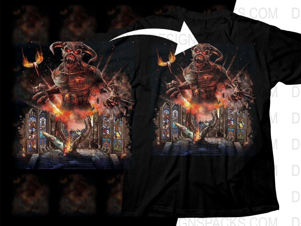 Iron Maiden Legacy Of The Beast Intense Fiery Demon Castle Battle Scene Png Halftone Digital Download