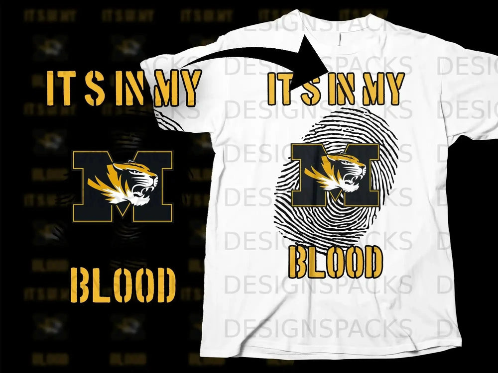 It's In My Blood M Tiger Mascot Fingerprint Shirt