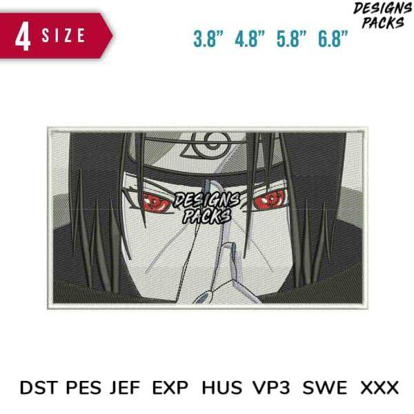 Anime character embroidery design with red eyes, available in multiple sizes and formats