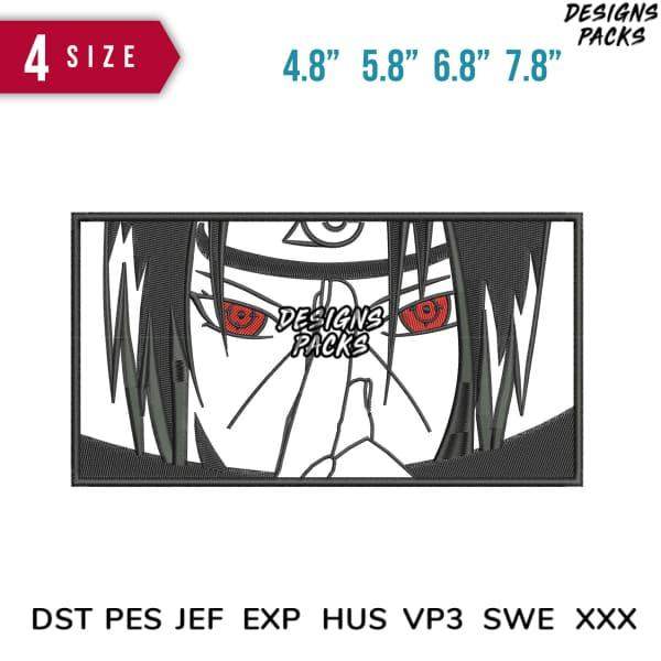 Anime character embroidery design with red eyes, available in 4 sizes & multiple formats for instant download.