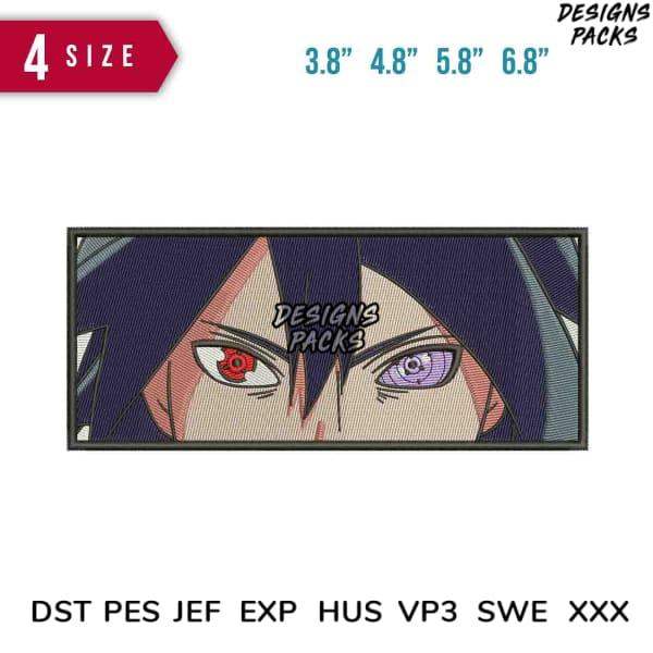 Anime eye embroidery design in 4 sizes, compatible with DST PES JEF formats for instant download