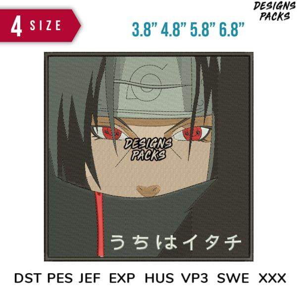 Itachi Uchiha embroidery design in 4 sizes, DTF/DTG ready, PES/DST formats for instant download