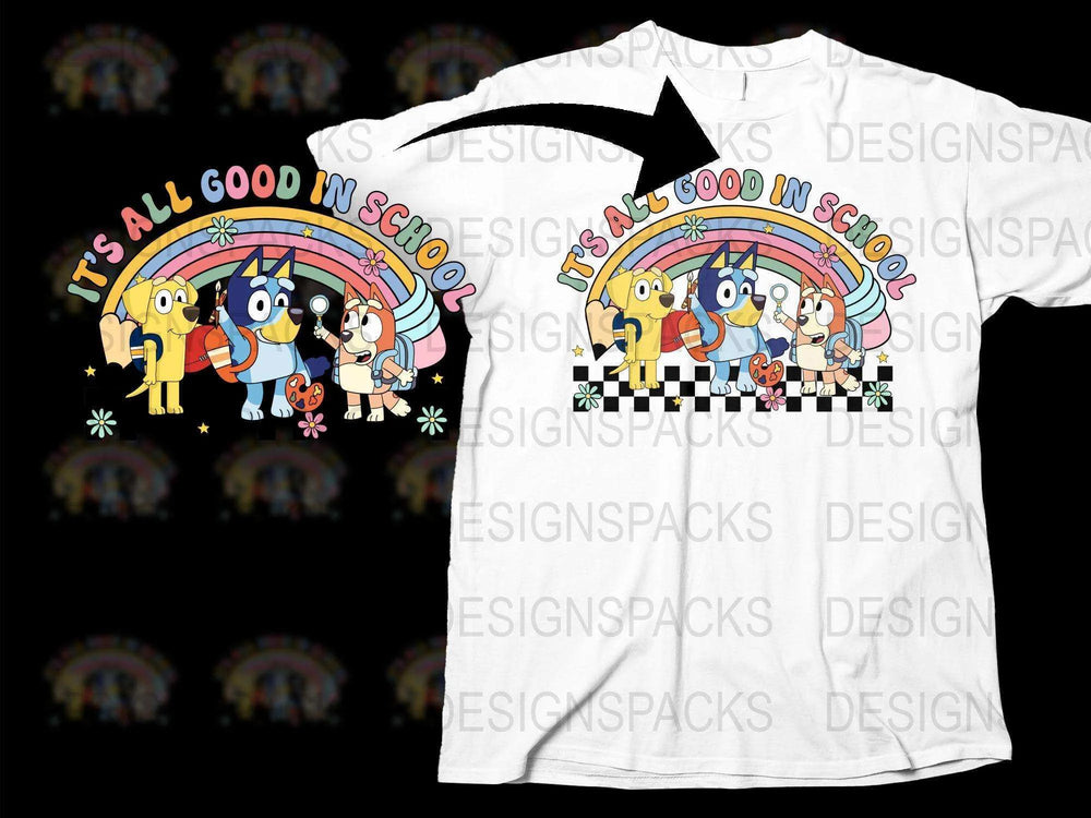 Kids Rainbow T-Shirt, Cute Animal and School Supplies Graphic, Playful Unisex Children's Tee