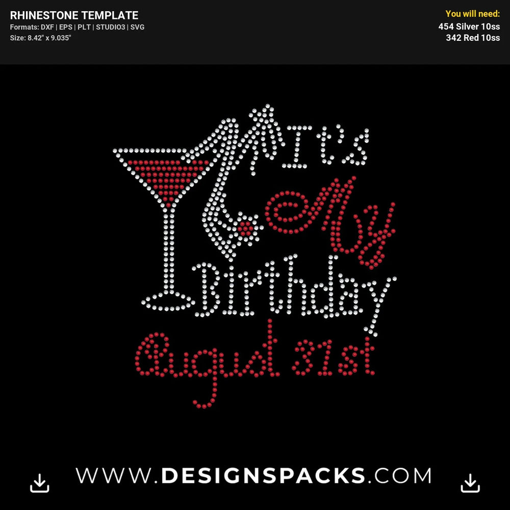 Its My Birthday Martini Glass Updated Rhinestone Digital Template
