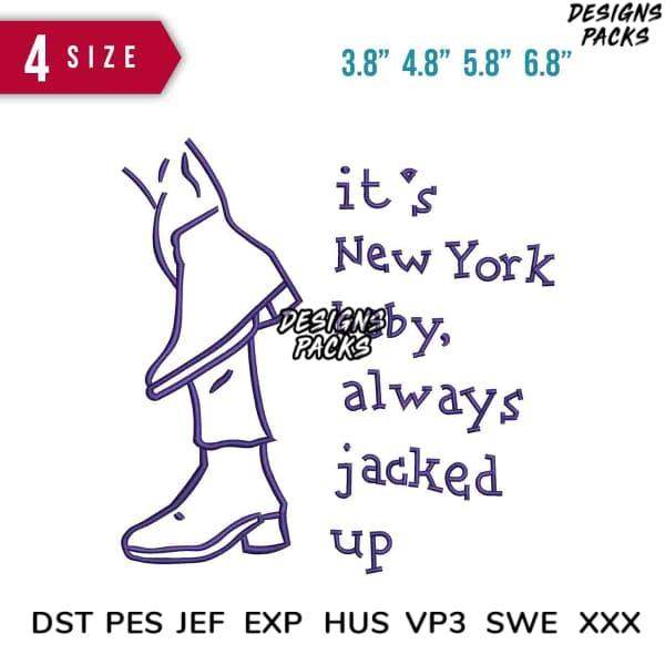 New York themed embroidery design with boot graphic, available in multiple sizes and formats for instant download.