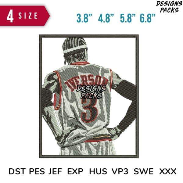 Basketball player jersey embroidery design with 'Iverson' and number 3, available in 4 sizes and multiple formats