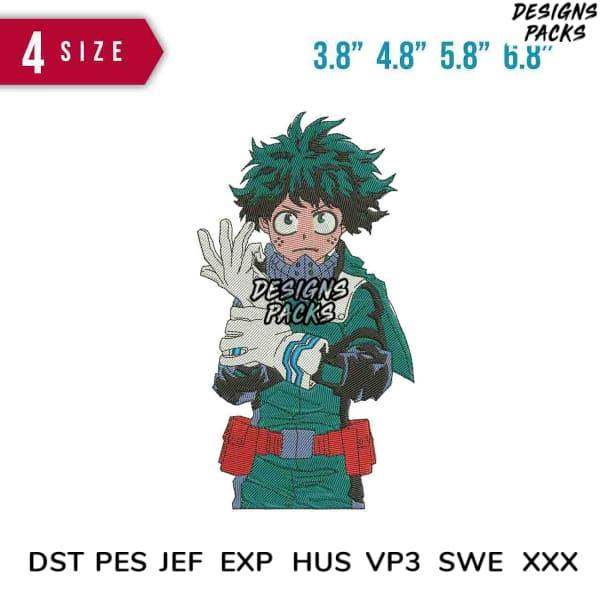 My Hero Academia Deku embroidery design in 4 sizes, DST PES JEF formats for instant download