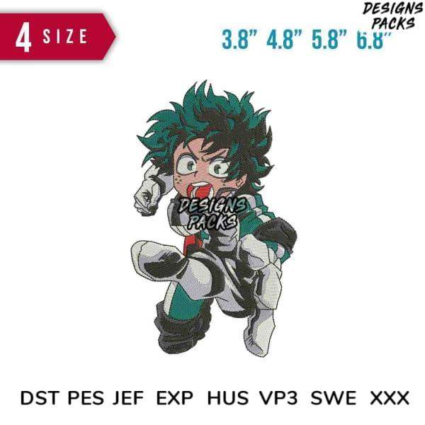 My Hero Academia Deku embroidery design in 4 sizes, DST PES JEF formats for instant download