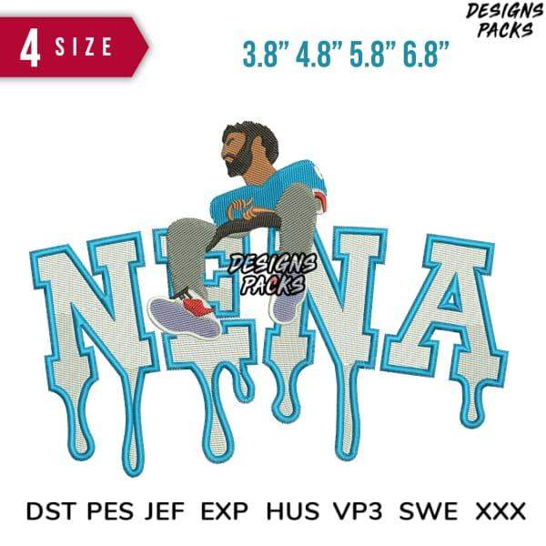 Nena embroidery design with dripping text effect, available in 4 sizes and multiple file formats for instant download.