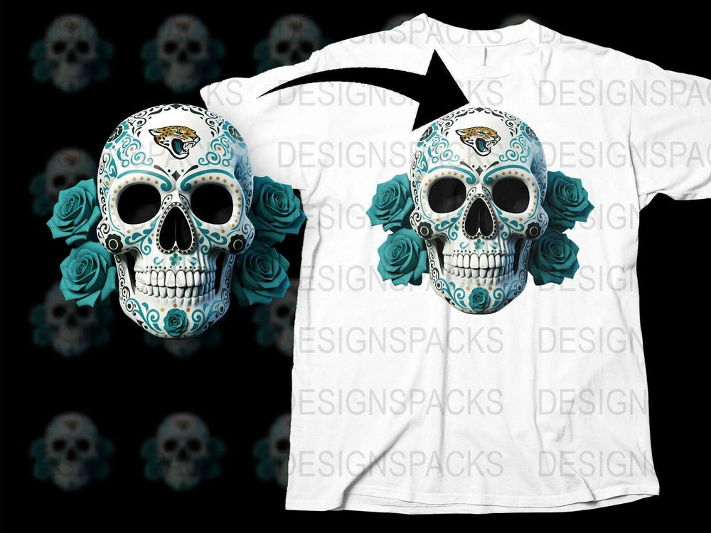 Day of the Dead Sugar Skull T-Shirt, Floral Roses Skull Graphic Tee, Unisex White Cotton Shirt