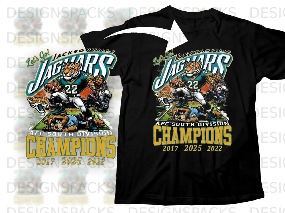 Jacksonville Jaguars AFC South Division Champions t-shirt with football players.