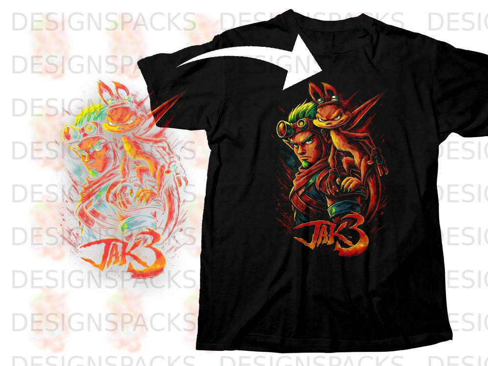 Black t-shirt featuring Jak and Daxter from Jak 3 video game artwork.