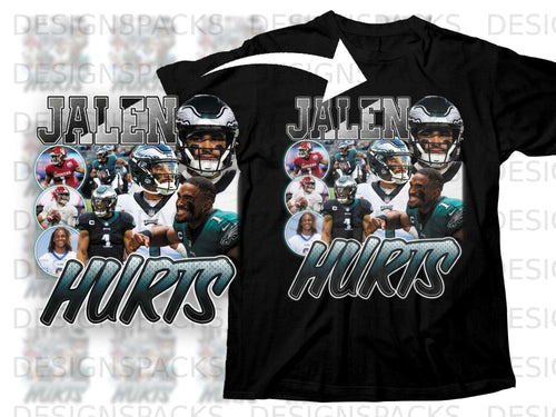 Jalen Hurts collage on a black t-shirt with 