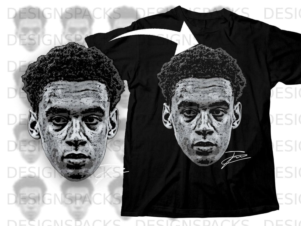 Realistic Monochrome Face Art Graphic T-Shirt for Fans