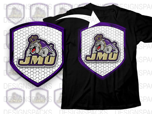 JMU Bulldog Mascot T-Shirt, College Team Logo, Sports Fan Apparel, Black Cotton Tee, Unisex Graphic Shirt
