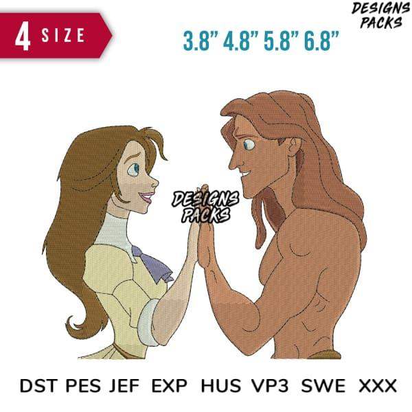 Belle and Beast embroidery design in 4 sizes, print-ready formats for DTF, DTG, and tumbler wraps