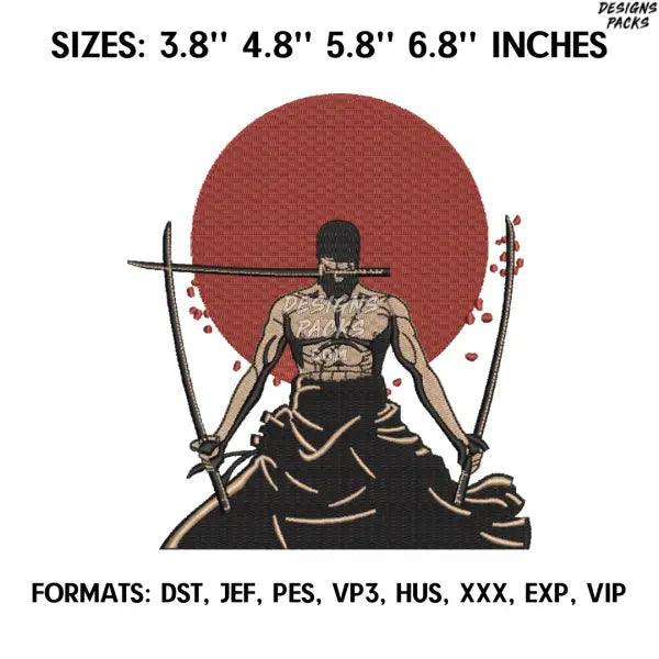 Japan Zoro Embroidery Design File, One Piece Anime Embroidery Design, Machine Embroidery File. Zoro Roronoa pes Design