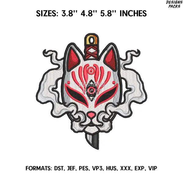 Japanese Anbu Mask Embroidery Design File, Naruto Anime Embroidery Design, Machine embroidery, Anime Pes Design Naruto