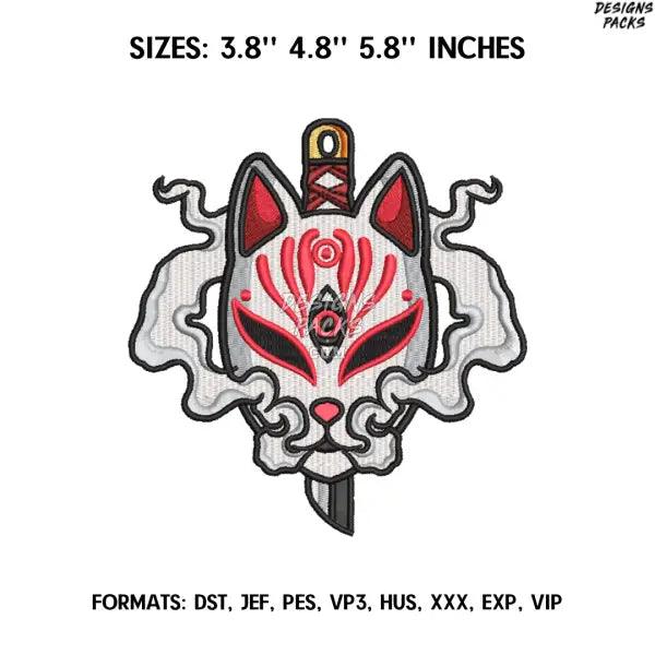 Japanese Anbu Mask Embroidery Design File, Naruto Anime Embroidery Design, Machine embroidery, Anime Pes Design Naruto