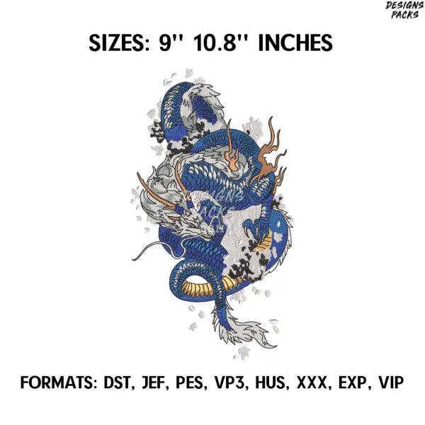 Japanese Dragon Embroidery Design File Pes, Art Embroidery design, Art Design