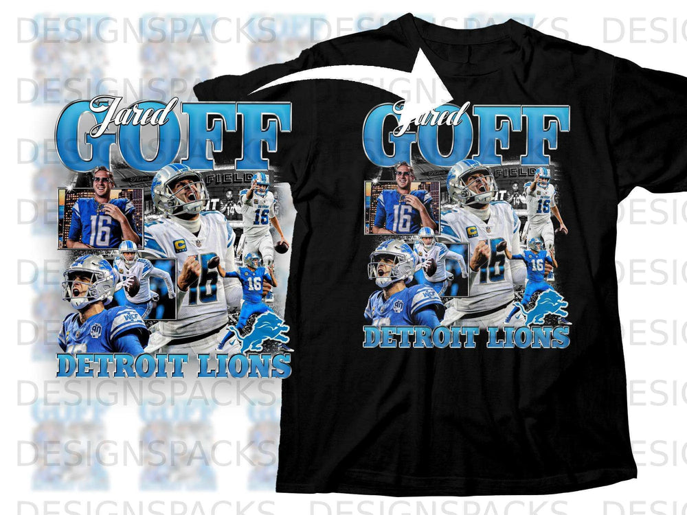 Jared Goff 16 Detroit Lions football t-shirt graphic.