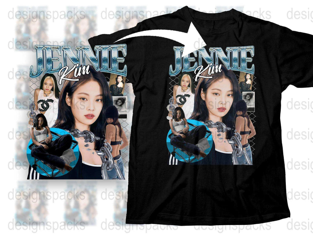 Jennie Black T-Shirt K-Pop Idol Fashion Merch Graphic Tee Unisex Street Style Top Fan Gift Casual Wear