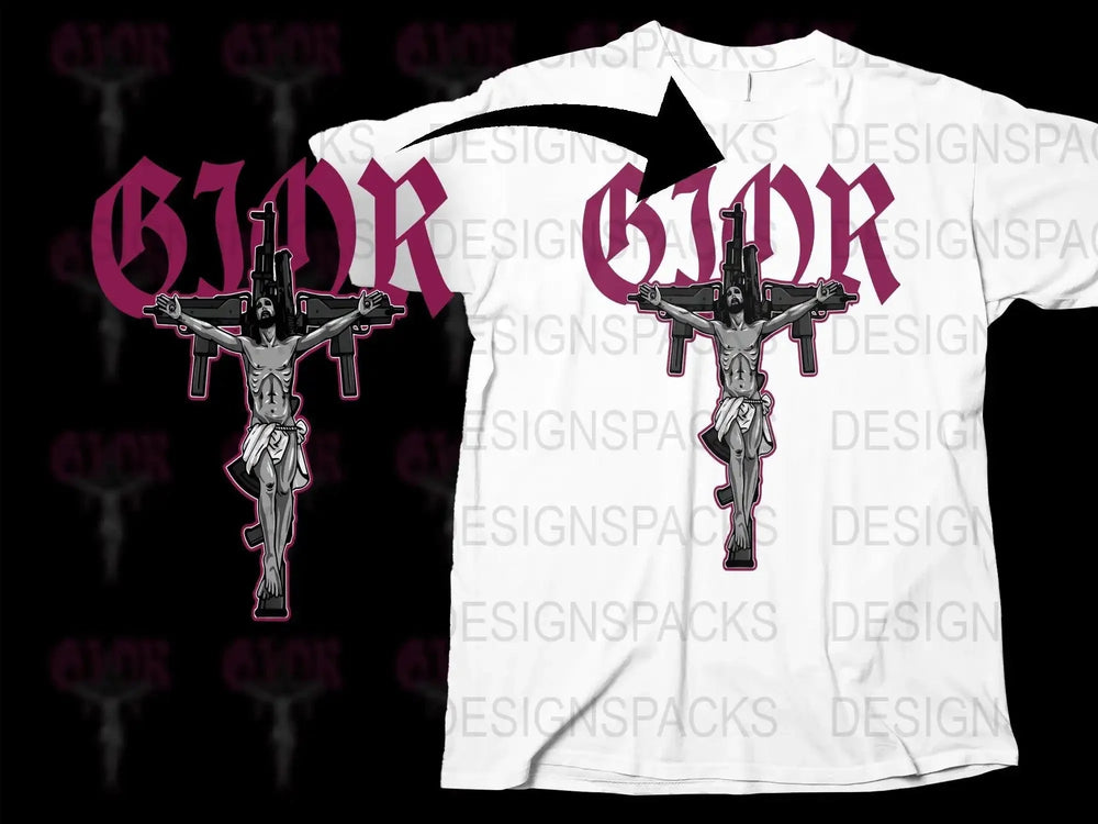 Jesus Crossed Guns Urban StreetWear Graphic Png Digital Download