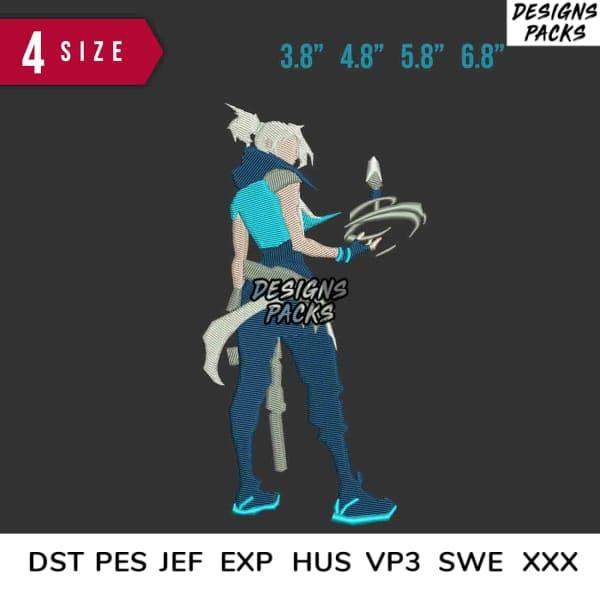 Anime-style female character embroidery design in 4 sizes, DST PES JEF formats for instant download