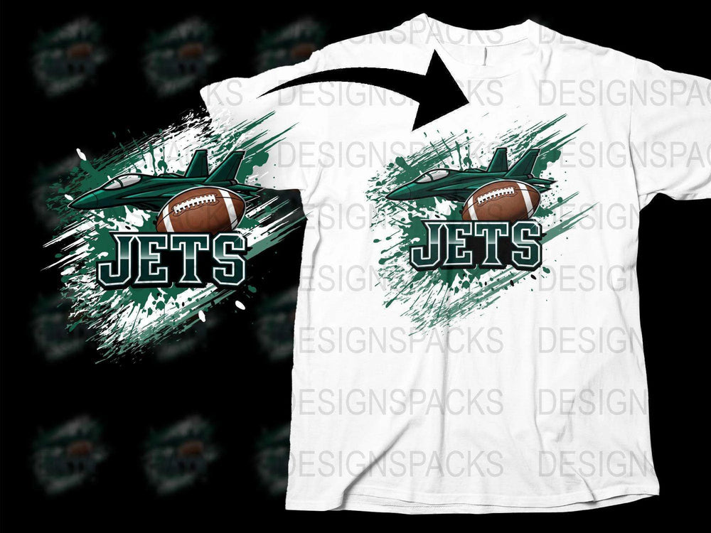 Graphic Football T-Shirt, Jets Sports Team Fan Gear, Casual Athletic Apparel White Tee