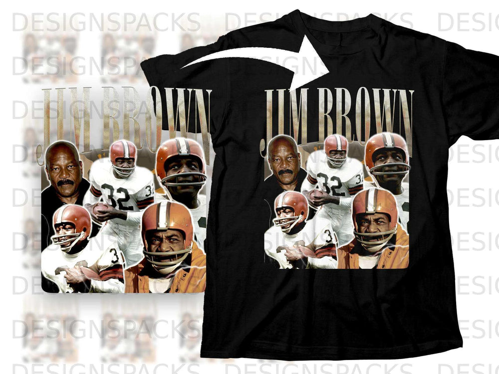 Jim Brown collage t-shirt with multiple images of the athlete.