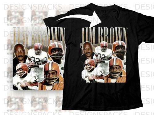 Jim Brown collage t-shirt with multiple images of the athlete.
