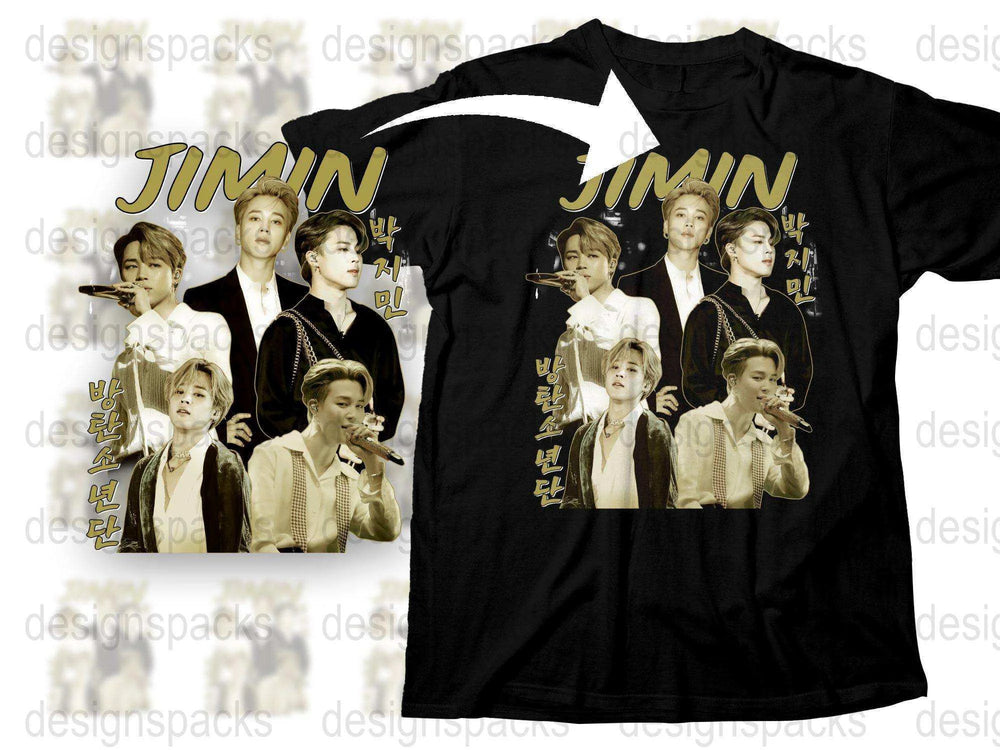 Jimin Fan T-Shirt, K-Pop Idol Photo Design, Korean Pop Music Star Tee, Black Cotton Shirt, Gift for Fans