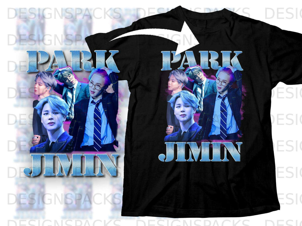 Black t-shirt with Jimin and "Park Jimin" text and graphic.