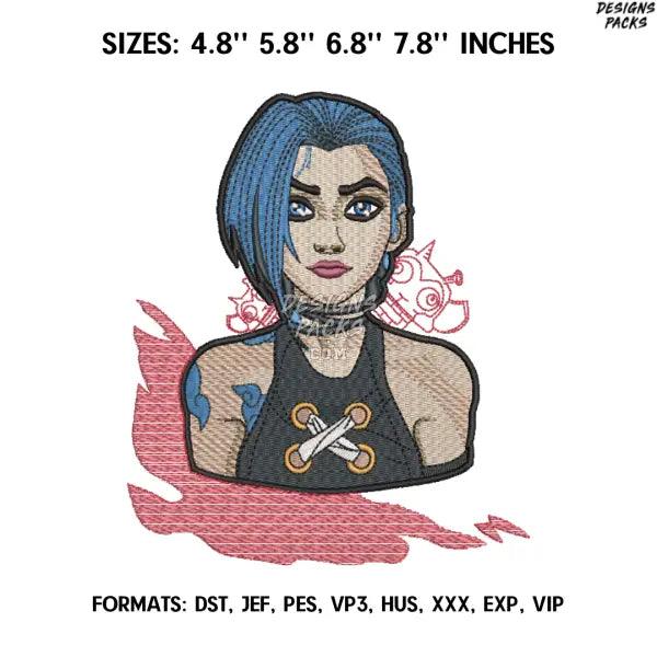 Jinx Arcane Embroidery Design File, League of Legends Embroidery Design, Machine embroidery, Anime Pes Design Brother